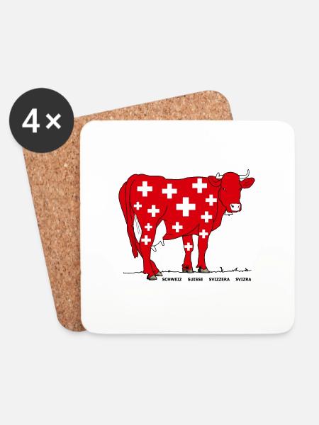 Schweiz, Kuh, Eidgenossenschaft, Kreuz - Untersetzer (4er-Set) - Weiß