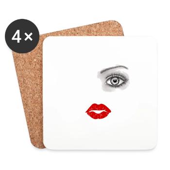 Eye, mouth, face, woman - Coasters (set of 4) - white - Front