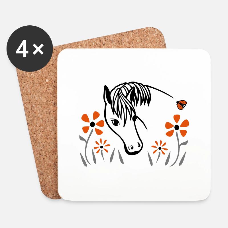 Pferde Reiten Reitsport - Untersetzer (4er-Set) - Weiß
