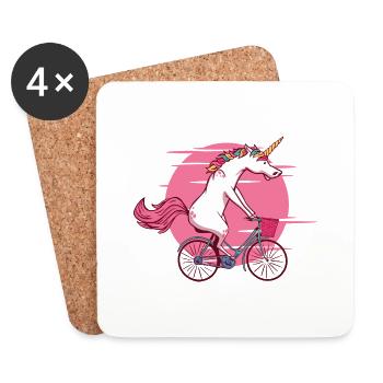 Unicorn on bicycle - Coasters (set of 4) - white - Front