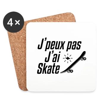 Idée cadeau parfait skateur J'peux pas j'ai skate - Dessous de verre (lot de 4) - blanc - Devant