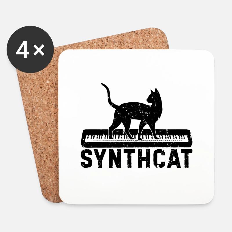 Synthcat Synthesizer Musiker Keyboard Geschenk - Untersetzer (4er-Set) - Weiß