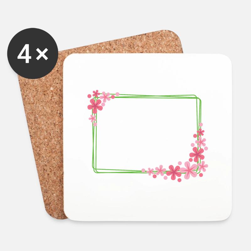 Rahmen mit Blumen - Untersetzer (4er-Set) - Weiß