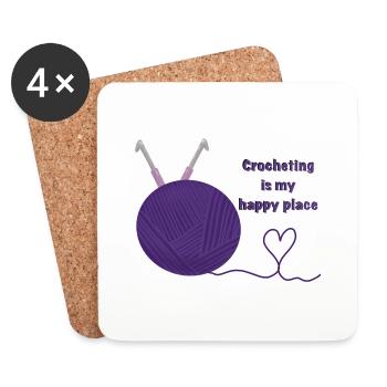 Crocheting is my happy place - Coasters (set of 4) - white - Front