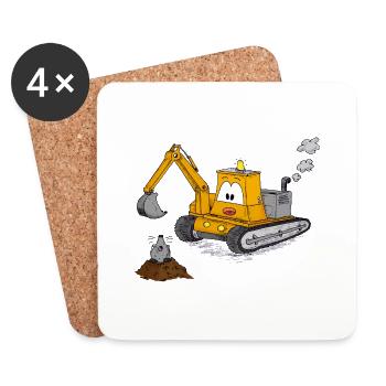 Bagger Maulwurf Kran Baustelle Baumeister Jungs - Untersetzer (4er-Set) - Weiß - Vorne