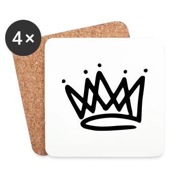 Emoji couronne couronnes croquis noir - Dessous de verre (lot de 4) - blanc - Devant