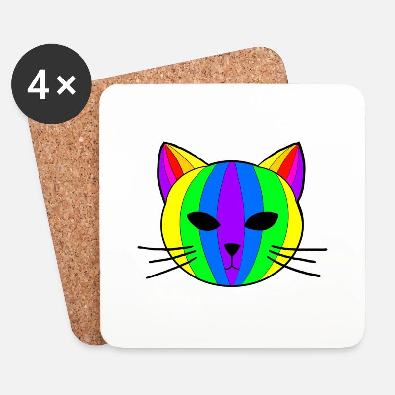 Regenbogen Katze - Untersetzer (4er-Set) - Weiß