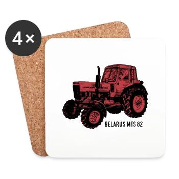 Belarus mts Traktor Landwirt Geschenk - Untersetzer (4er-Set) - Weiß - Vorne