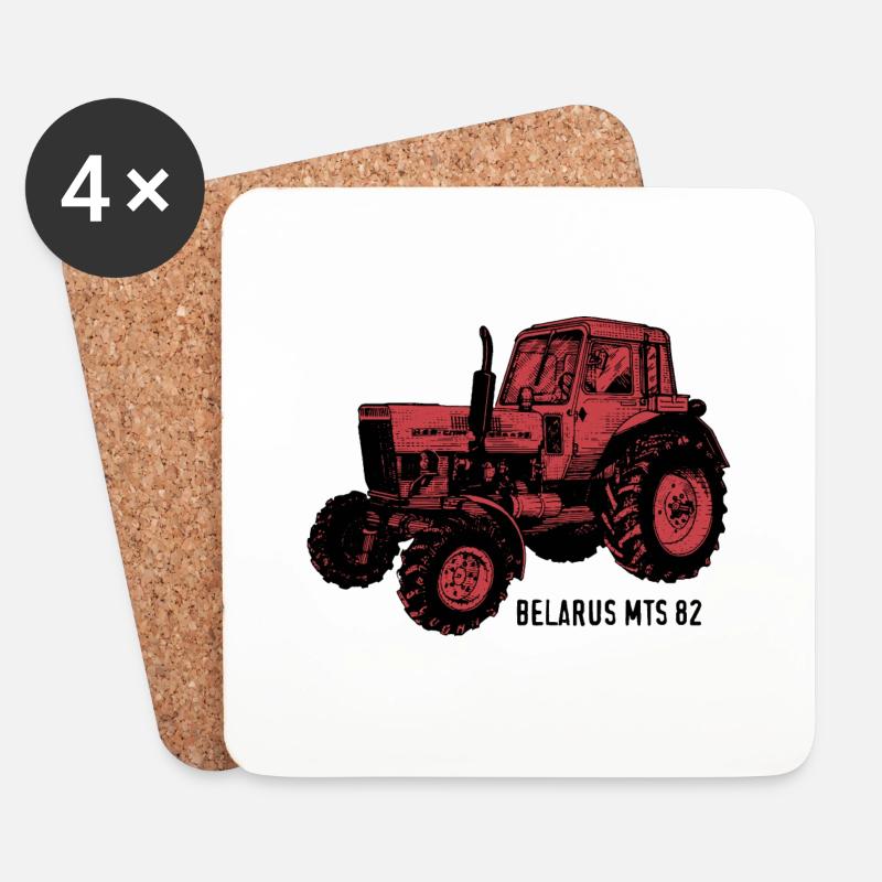 Belarus mts Traktor Landwirt Geschenk - Untersetzer (4er-Set) - Weiß