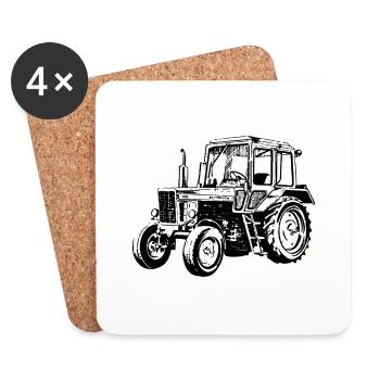 Belarus Traktor Landwirt Geschenk Stall - Untersetzer (4er-Set) - Weiß - Vorne