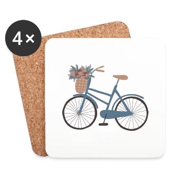 Blue bike with flower basket - Coasters (set of 4) - white - Front
