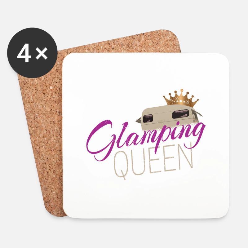 Glamping Queen Camping mit Vintage Wohnwagen - Untersetzer (4er-Set) - Weiß