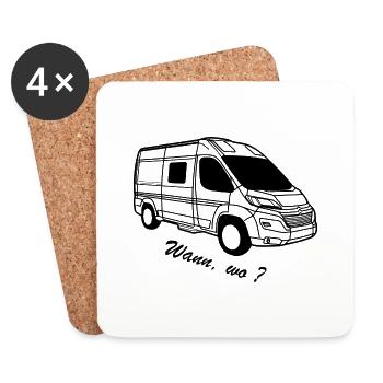 Kastenwagen Van mit Text "Wann, wo?" - Untersetzer (4er-Set) - Weiß - Vorne
