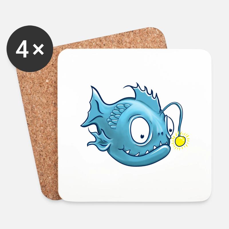 Laternenfisch oder auch Anglerfisch - Untersetzer (4er-Set) - Weiß