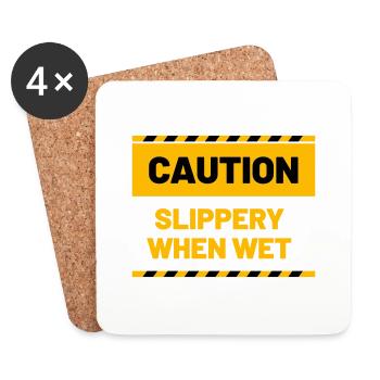 CAUTION slippery when wet - Coasters (set of 4) - white - Front