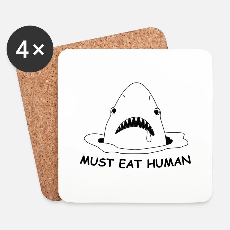 Funny Shark - Must Eat Human - Untersetzer (4er-Set) - Weiß