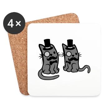 Herren 2 Katzen Freunde - Untersetzer (4er-Set) - Weiß - Vorne