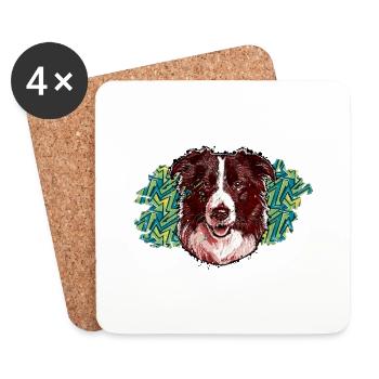 Tête de Border collie - En graffiti #1 - Dessous de verre (lot de 4) - blanc - Devant