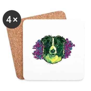 Tête de Border collie - En graffiti #3 - Dessous de verre (lot de 4) - blanc - Devant