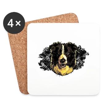Tête de Border collie - En graffiti #2 - Dessous de verre (lot de 4) - blanc - Devant