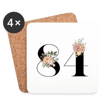 84e anniversaire fleuris (Cadeau de 84 ans) - Dessous de verre (lot de 4) - blanc - Devant