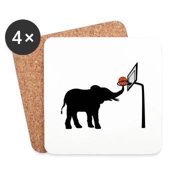 Basketball spielender Elefant Silhouette - Untersetzer (4er-Set) - Weiß - Vorne