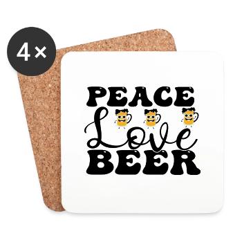 Peace Love Beer - Untersetzer (4er-Set) - Weiß - Vorne
