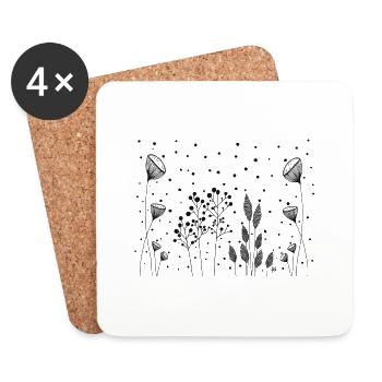 Flowers Drawing Fineline black dots - Coasters (set of 4) - white - Front