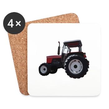 Roter Traktor Illustration Kinder Geschenkidee - Untersetzer (4er-Set) - Weiß - Vorne