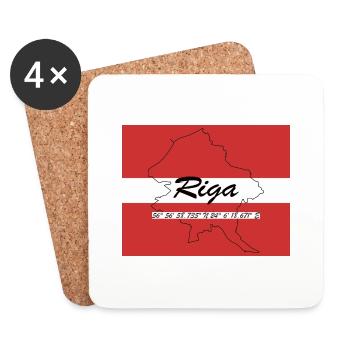 Riga - Hauptstadt mit GPS & Flagge - Untersetzer (4er-Set) - Weiß - Vorne