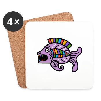 Culture des Incas, symbole du poisson - Dessous de verre (lot de 4) - blanc - Devant
