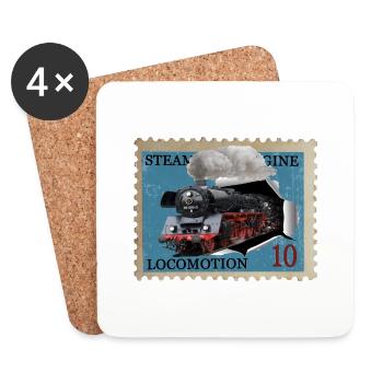 Timbre de locomotive à vapeur - Dessous de verre (lot de 4) - blanc - Devant