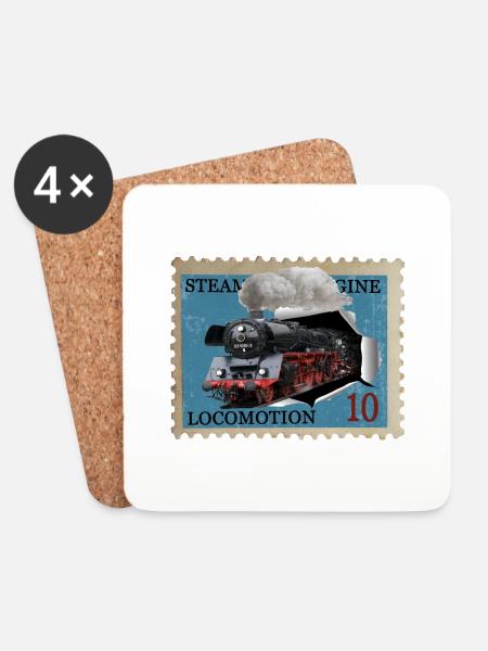 Briefmarke Dampflokomotive - Untersetzer (4er-Set) - Weiß