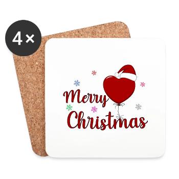 Merry Christmas Herz - Untersetzer (4er-Set) - Weiß - Vorne
