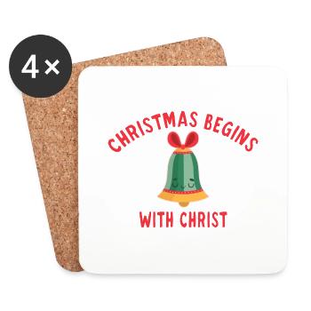 Christmas Begins With Christ avec une jolie cloche - Dessous de verre (lot de 4) - blanc - Devant