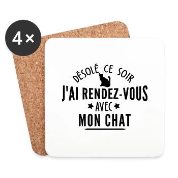 j ai rendez vous avec mon chat / humour chat - Dessous de verre (lot de 4) - blanc - Devant