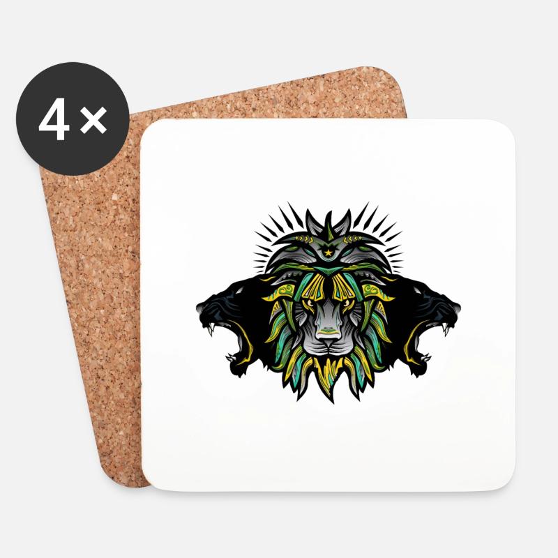Lion Panthere Fantasy Grafik Tier - Untersetzer (4er-Set) - Weiß