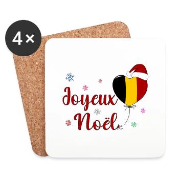Joyeux Noel Weihnachten Belgien Flagge - Untersetzer (4er-Set) - Weiß - Vorne