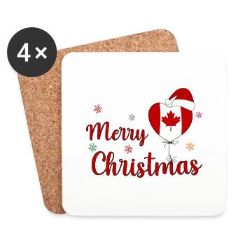 Joyoux Noel Christmas Canada Flag Heart - Coasters (set of 4) - white - Front