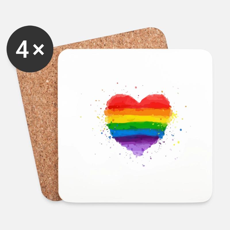 Regenbogen Herz - Untersetzer (4er-Set) - Weiß