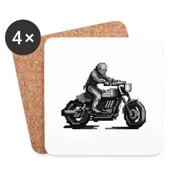 Motorradfahrer sitzt auf seinem Motorrad in 8 Bit - Untersetzer (4er-Set) - Weiß - Vorne