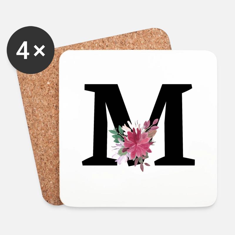 Buchstabe m blumig - Untersetzer (4er-Set) - Weiß