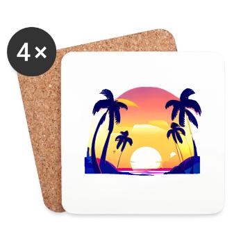 Cadeau de palmier d’été Palmier de vacances Sun Palm - Dessous de verre (lot de 4) - blanc - Devant