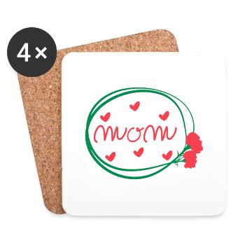 MOM LETTERING WITH CARNATIONS - Coasters (set of 4) - white - Front