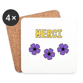 MERCI. THANKS. THANK YOU. ANNIVERSAIRE. NAISSANCE. - Dessous de verre (lot de 4) - blanc - Devant