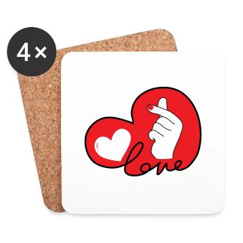 LOVE doigt coeur typo 3 - Dessous de verre (lot de 4) - blanc - Devant