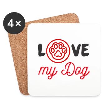 Love my Dog Dog Love Black Red Slogan - Dessous de verre (lot de 4) - blanc - Devant