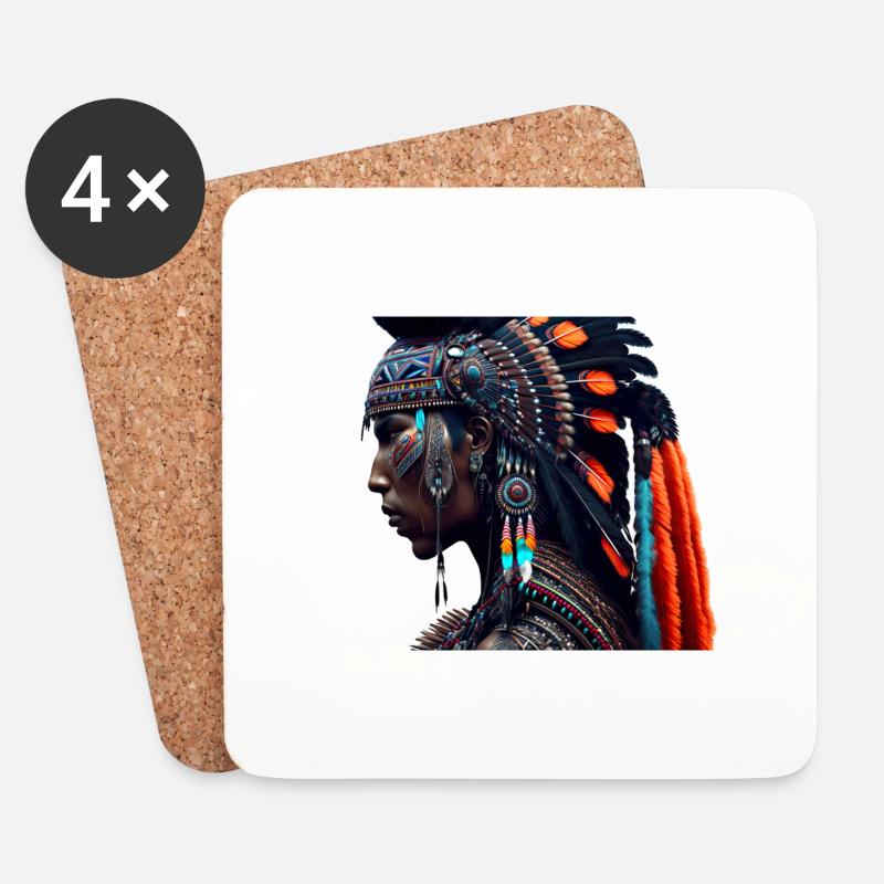 Indianer mit Kopfschmuck - Untersetzer (4er-Set) - Weiß