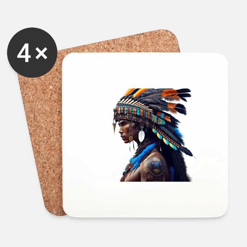 Indianer mit blauem Oberteil - Untersetzer (4er-Set) - Weiß
