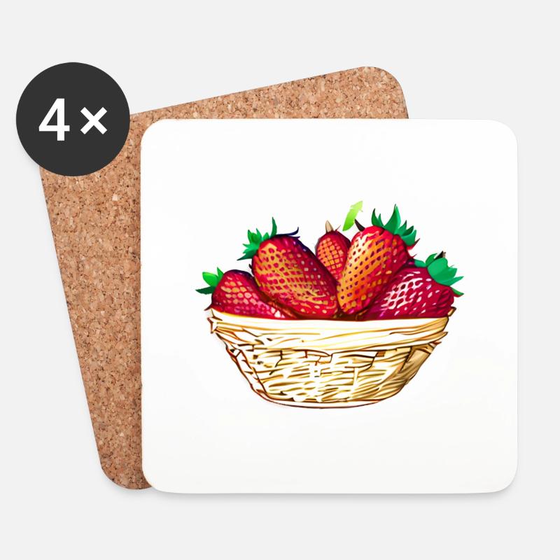Erdbeeren Erdbeere Korb Erdbeerfeld - Untersetzer (4er-Set) - Weiß